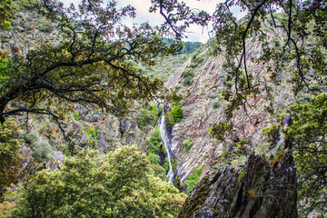 Landscape Of A Spectacular Waterfall  In The Middle Of Nature Called: El Chorrituelo De Ovejuela. Located In Las Hurdes, North Of Cáceres-Spain. Nature
