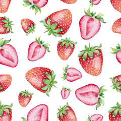 Strawberry watercolor seamless pattern. Cute summer background