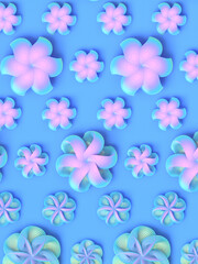 Pattern of 3d rendering geometric flower heads. Modern digital illustration. Trendy multi colored design element