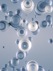 3d rendering modern template of white floating liquid blobs, metaballs with depth of field. Digital illustration