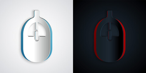 Paper cut Computer mouse icon isolated on grey and black background. Optical with wheel symbol. Paper art style. Vector
