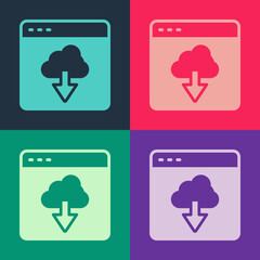 Pop art Cloud technology data transfer and storage icon isolated on color background. Vector
