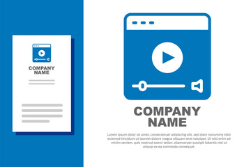 Blue Online play video icon isolated on white background. Film strip with play sign. Logo design template element. Vector