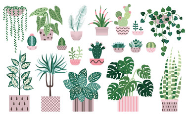 House Plants and Indoor Home Flowers Icons © krugli