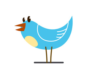 Little cute bird standing and looking funny cartoon flat vector illustration isolated on white.