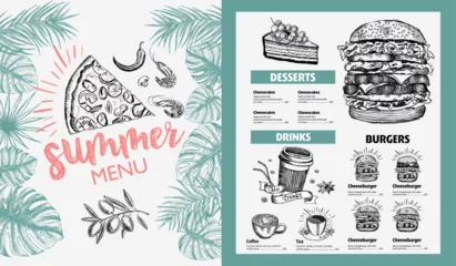 Fotobehang Restaurant food menu design. Summer menu, hand drawn illustrations. Vector food flyer. © Tatiana