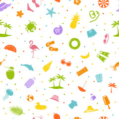colorful summer time beach travel items decoration seamless pattern