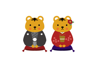 お正月のデザイン素材。
虎のイラスト。干支のアイコン。日本の正月。
縁起物のイラスト。年賀状用。

