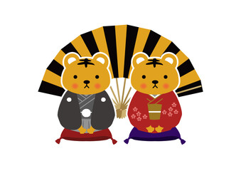 Fototapeta premium お正月のデザイン素材。 虎のイラスト。干支のアイコン。日本の正月。 縁起物のイラスト。年賀状用。