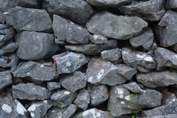 Fototapeta na wymiar Texture of dry grey stone wall