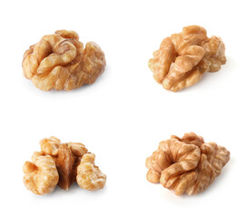 Set with tasty walnuts on white background