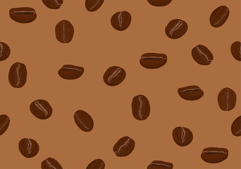 Seamless background coffee beans on  brown color