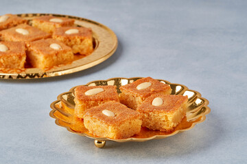 Middle eastern semolina sweets basbousa , namoora, hareesa