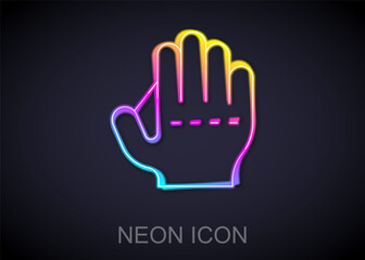 Glowing neon line Baseball glove icon isolated on black background. Vector