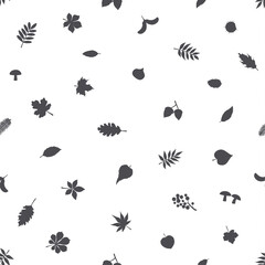 black and white simple pattern with forest autumn fall leaves