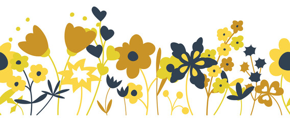 Flowers field cute seamless floral set flat vector illustration