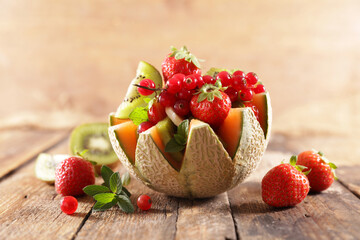 fresh fruit salad with melon and berries fruits