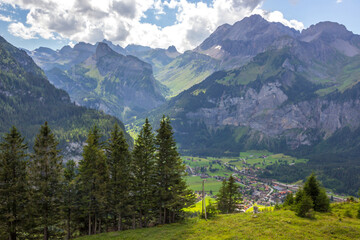 Fototapeta na wymiar The Kandersteg Valley and mountain pastures in Switzerland