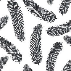 black and white winter seamless pattern with conifer branches