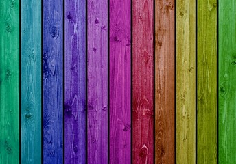 Holzbretter mit bunter Regenbogen Farbe als Hintergrund