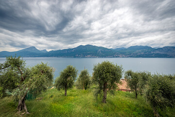 Lago di Garda. Elevated view of the Lake Garda with the Lombardy and Veneto coastline, From the...
