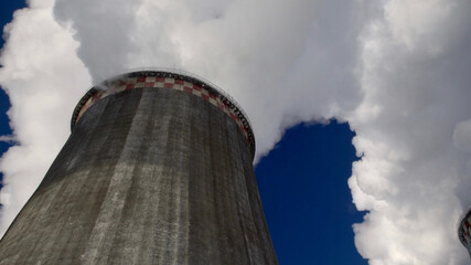 Power Station . Equipment Of Electric Power Stations .White Smoke From A Pipe	
