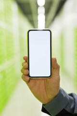 Close-up of man showing the screen of his smart phone