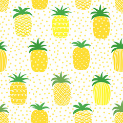 Funny summer print. Seamless pattern with yellow pineapples.