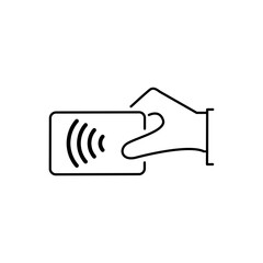 Contactless NFC wireless pay icon. Credit card hand and contactless pay pass logo