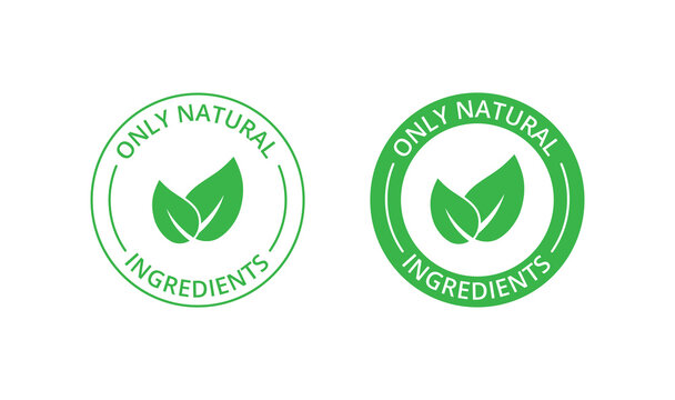 Only natural ingredients stamp, organic product icon, eco emblem, green label
