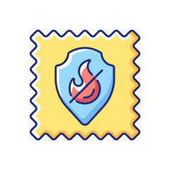 Fireproof fabric feature on fabric vector flat color icon. Non inflammable fiber label. Special textile quality. Textile industry. Cartoon style clip art for mobile app. Isolated RGB illustration