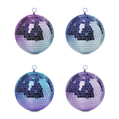 Set with colorful shiny disco balls on white background