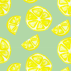 Pattern with hand drawn watercolor fresh lemons, tropical fruits	