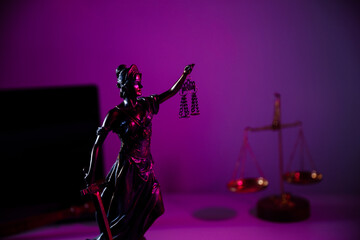 Lady of justice in notary office in purple