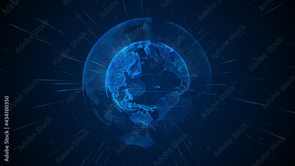 Poster 3d rendering digital earth rotating, global network connection, technology high speed internet conne
