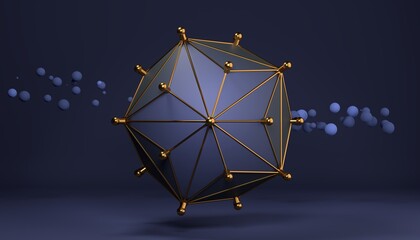 Abstract composition with dark blue and gold geometric shapes. 3d Render / rendering.
