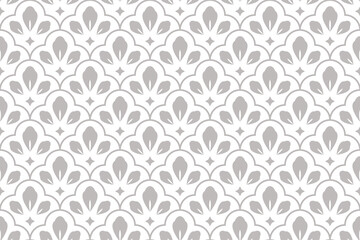 Flower geometric pattern. Seamless vector background. White and gray ornament. Ornament for fabric, wallpaper, packaging. Decorative print.