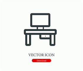 Desk vector icon.  Editable stroke. Symbol in Line Art Style for Design, Presentation, Website or Apps Elements, Logo. Pixel vector graphics - Vector