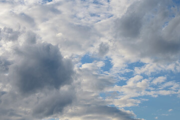Abstract background of white fluffy clouds on a bright blue sky