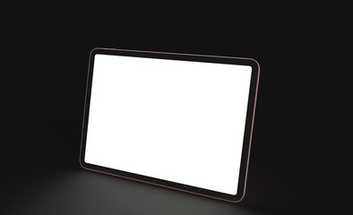 Photo 3D brandless tablet with empty screen isolated black background