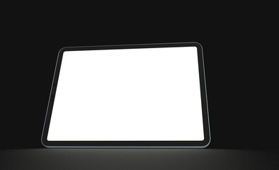 Photo 3D brandless tablet with empty screen isolated black background