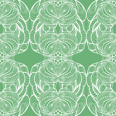 Abstract seamless pattern of white smooth lines on a green background.