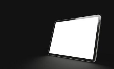 Photo 3D brandless tablet with empty screen isolated black background