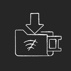 Offline downloads chalk white icon on black background. Free movies download for offline viewing. Watching movies without internet connection. Isolated vector chalkboard illustration