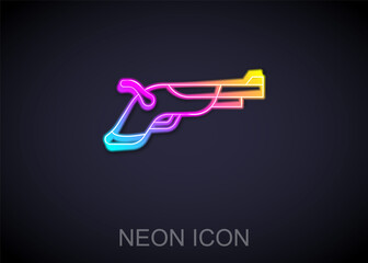 Glowing neon line Vintage pistols icon isolated on black background. Ancient weapon. Vector