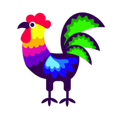 Rooster icon. Hand drawn vector illustration, flat colors.
