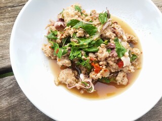 spicy pork basil and squid fried - Thailand style food