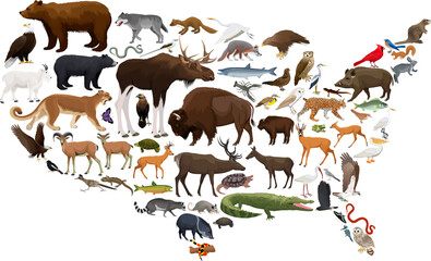 vector map of USA with state animals 