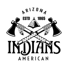 Native american indians vector vintage emblem, label, badge or logo in monochrome style isolated on white background