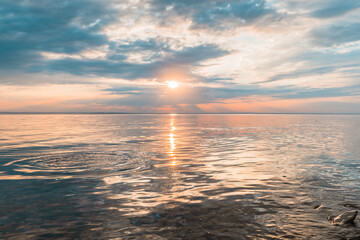 Beautiful view during the evening sunset over the river. Natural landscape